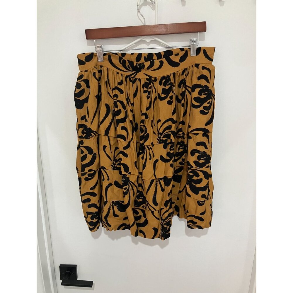 Anthropologie Sariah Women's Tiered Patterned Skirt, Gold/Black, Size 14